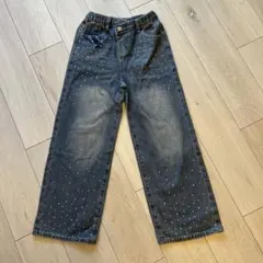 美品 SHEIN購入 子供服 11Y ラインストーン装飾 デニムパンツ ワイドのサムネイル