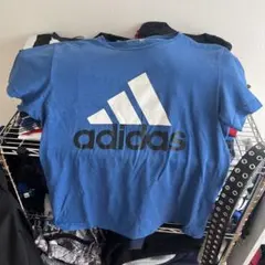 adidas 青 ロゴ Tシャツ　90s y2k 短丈