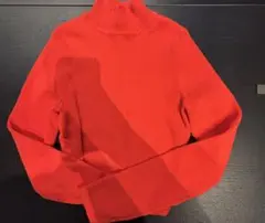 H&M DIVIDED リブモックネック長袖ニット レッド S