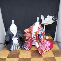 ミニチュアドール服　ハンドメイド　色打掛 羽織袴（お母さん、お父さん服）