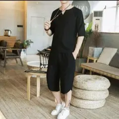 セットアップ メンズ リネン 半袖 ルームウェア人気　メンズ　甚平　サルエル