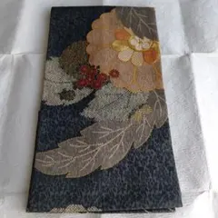 袋帯 ダークグレー 花柄 金糸刺繍