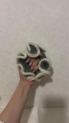 アンモナイトなハンドバッグ ホワイト かぎ針編み ハンドメイド 一点物