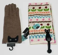 まめたん様専用❣マタノアツコ　手袋21-22cm　黒猫　タオルハンカチセット♪