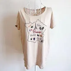 ELLE エル　ミッキー　ミニー　半袖Tシャツ ベージュ　M 部屋着　ゆったりのサムネイル