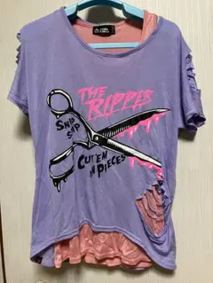 LISTEN FLAVORスリット半袖Tシャツドルマンラベンダー紫色ピンク鋏のサムネイル