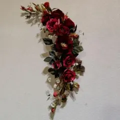 布花、染花、深雪ア−トフラワー 真紅の薔薇…壁掛け