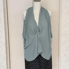 ノースリーブ YEVS（イーブス）サマーニット 2way ドレープ ブルーグレー