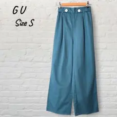 GU ジーユー チノ ウエストボタン ワイドパンツ ダークグリーン S