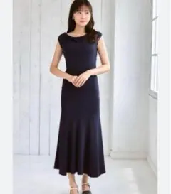 Herlipto Drape Neck Long Knit Dress ネイビー
