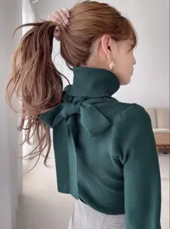 GRL バックリボンタートルネックニットトップスM