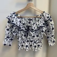 ZARA 花柄フリルブラウス 五分袖