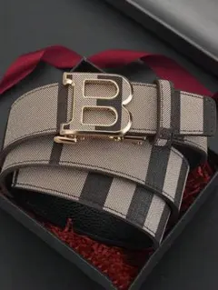 メンズ ベルト Bバックル ストライプ柄 オートロック式