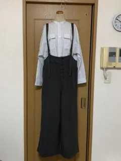 未使用　Lugnoncure バンドカラーのストライプシャツ　ウォッシャブル