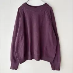 美品 アニューデイ セーター クルーネック 長袖 XL 紫 無地 綿混 丈短のサムネイル
