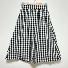 組曲　綿100%　フレアスカート　ひざ丈　ギンガムチェック　ウエストゴム　春夏秋