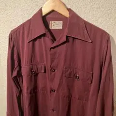 40s~50s レーヨンシャツ バーガンディ えんじ色