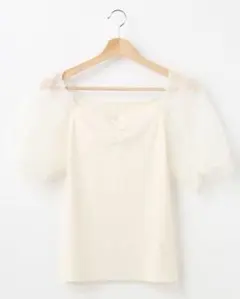 【allamanda/アラマンダ】袖異素材リブ／トップス 白 キレイめ かわいいのサムネイル