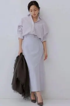 anuans ハイウエストストレッチスカート M サックス