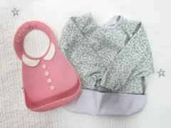 お食事エプロン セット 花柄 長袖 エプロン シリコン