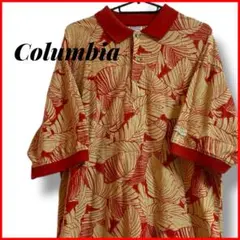 Columbia コロンビア 総柄 葉柄 アロハ ポロシャツ 赤/ベージュのサムネイル