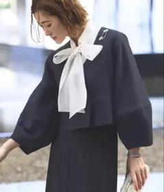 クロップドランタンスリーブジャケット＆ロングタイトスカートスーツ