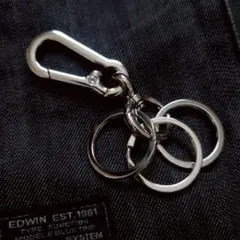3連リング キーホルダー カラビナ シルバー メンズ アメカジ ストリート 鍵