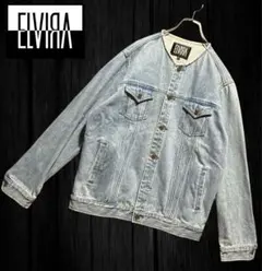 エルビラ ELVIRA ノーカラー ビッグロゴ デニムジャケット Gジャン