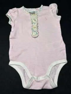 ピンク ストライプ ロンパース フリル付き　ラルフローレン