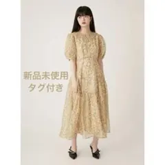 [完売品] リリーブラウン　ラインフラワーオーガンザドレス　オレンジ　M