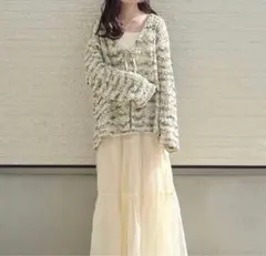 mystic ミスティック MIXカラー柄編みニット グリーン カーディガン