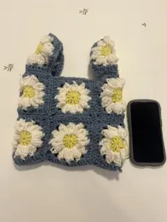 ハンドメイド デイジーモチーフ編みバッグ トートバッグ