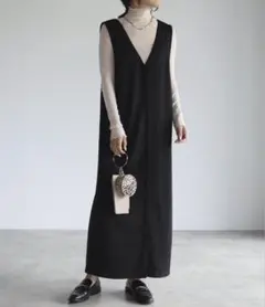 ap retro ジャンパースカート ベスト ジレ Vネック ロング　3WAY