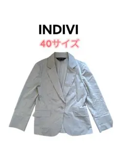 INDIVI ストライプ テーラードジャケット 薄手40サイズ ライトグレー