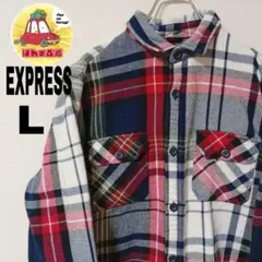 USA古着 EXPRESS ネルシャツ　L ネイビー　ホワイト　レッド　チェックのサムネイル
