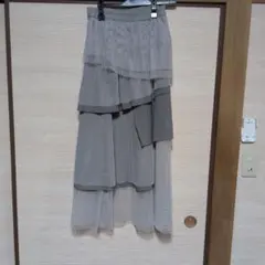 ジーナシス　グレー シフォン レイヤードロングスカート