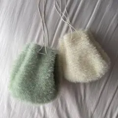 ◾️ハンドメイド　かぎ編み　キラキラ巾着バッグ　グリーン