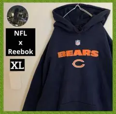 NFLリーボックオーバーサイズシカゴベアーズビッグロゴパーカースウェット袖太 紺