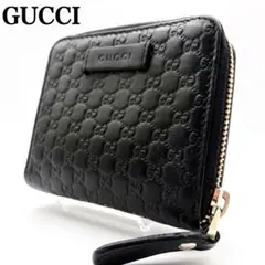 美品 GUCCI 二つ折り 財布 マイクロ グッチシマ GG柄 レザー 黒色