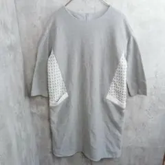 【ペイトンプレイス】日本製　綿100％　配色ワンピース　7分袖　レースデザインM