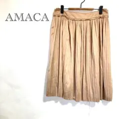 【AMACA アマカ】 プリーツスカート M ベージュ 膝丈 上品 薄手 春夏のサムネイル