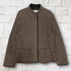 モヘア混 スタンドカラージャケット レザー切替 ブラウン 日本製 上品