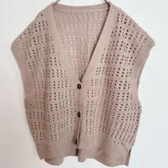 美品✨ 【M-L】透かし編み ベージュ ニット ベスト