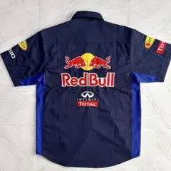 新品未使用　希少　レッドブル　レーシングシャツ　ワークシャツ　企業ロゴ　紺　Ｍ 新品未使用 希少 レッドブル レーシングシャツ ワークシャツ 企業ロゴ