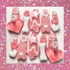 現品 ネイルチップ ピンク 星 ハート 天使 量産 地雷 サブカル ゴテゴテ