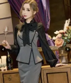 sobreグレー ペプラムドレス