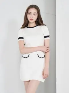 ダーリッチ darich バイカラーラインニットミニワンピース　ホワイト