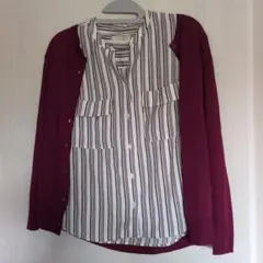 新品Techichiストライプ ノースリーブシャツとカーディガンセット