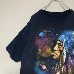 宇宙デザイン インディアン Tシャツ オーバーサイズ　ブラック　一点物デザイン
