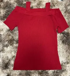 INGNI オフショルダーリブ編みトップス Mサイズ レッド